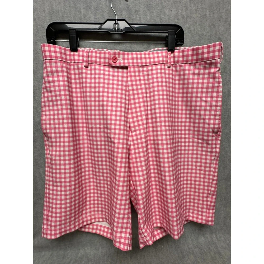 Peter Millar Gingham Golf Shorts Wicking Mens 36 Pink White  Preppy‎ Plaid